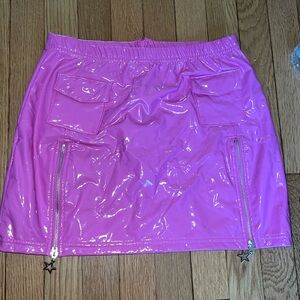 Dolls Kill pink leather mini skirt